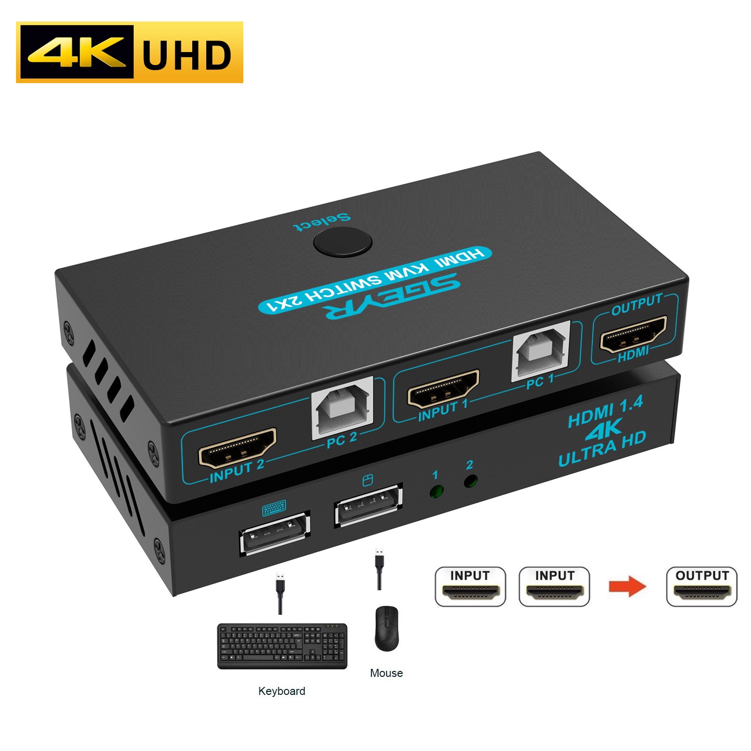 SGEYR 2x1 HDMI KVM ġ, 4K 2 Ʈ USB KVM ..